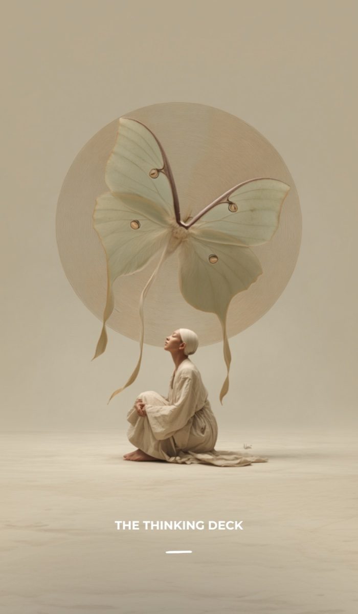 The back of a Thinking Deck card, the luna moth